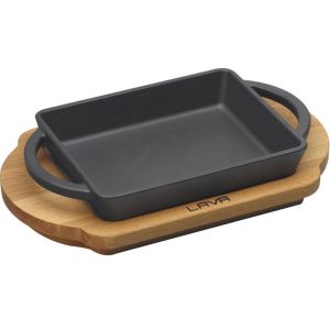 Mini Bandeja Hierro Fundido Rectangular con soporte de haya Serie Lava